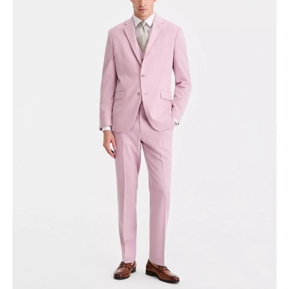 Kenneth Cole Reaction Mens Slim fit 3 Piece Vested Suit 36R Pants 39W 32L Pink